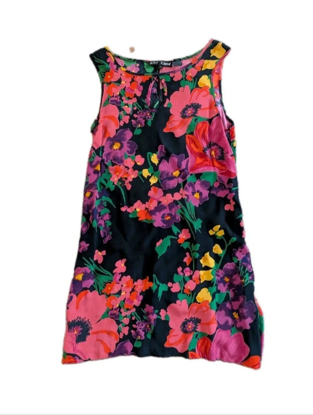 Betsey Johnson Black Mini Dress with Pink & Red Floral Print